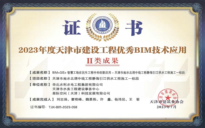 2023 Tianjin Construction Project 우수 BIM 기술 응용 안전 사이트 추천그램 클래스 II 업적
